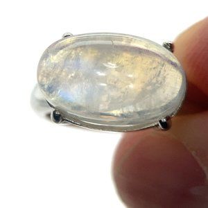 Rainbow Moonstone 6.10ct Platinum Finish Solid 925 Sterling Silver Ring